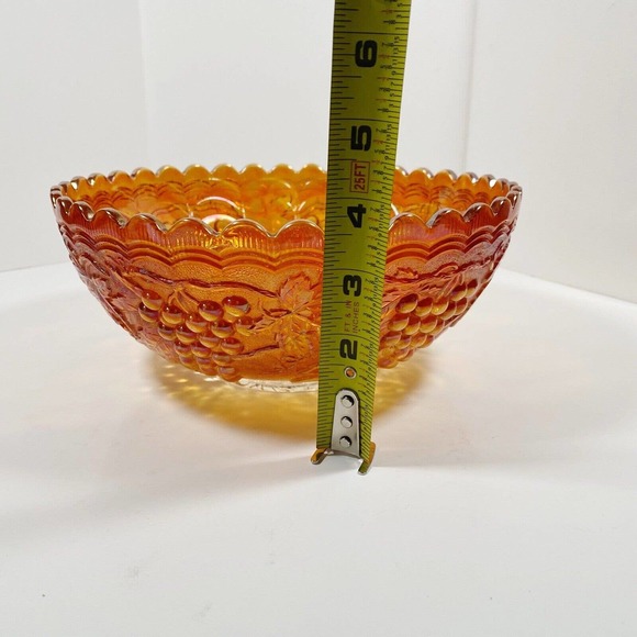 Vtg Imperial Grape Pattern Carnival Glass Bowl Marigold Iridescent Leaves 8.75" - Picture 8 of 9
